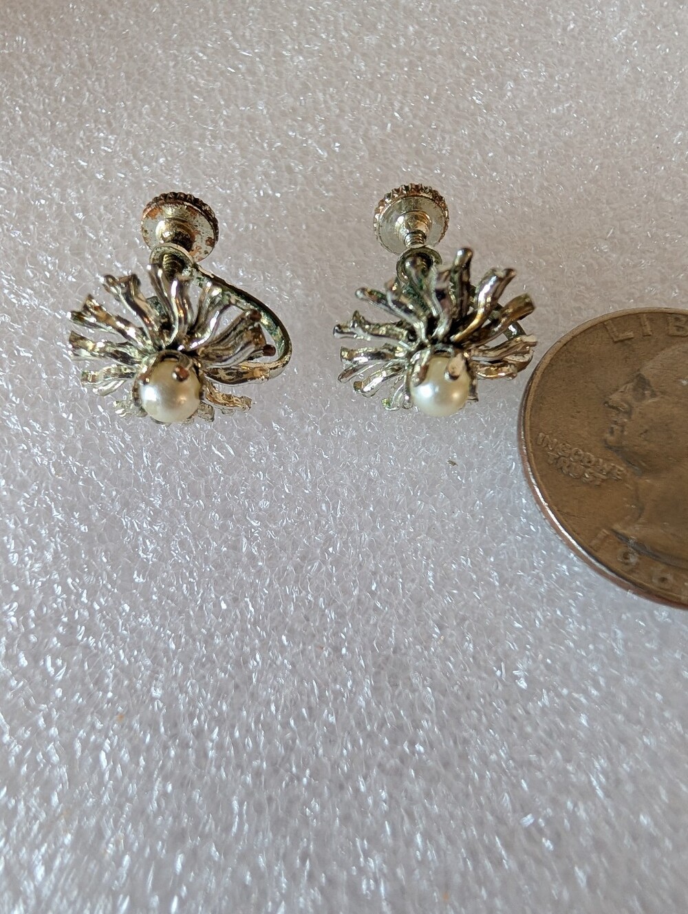 Silver-Tone Pearl Floral Screw Back Earrings - Women's Jewelry
